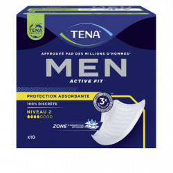 LOT DE 6 - TENA - Men Active Fit Niveau 2 Médium Protection absorbante - paquet de 10 serviettes