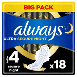 LOT DE 5 - ALWAYS - Ultra Secure Night Taille 4 - Paquet de 18 serviettes hygiéniques