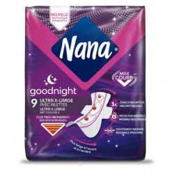 LOT DE 4 - NANA - Ultra Extra Large Goodnight avec ailettes - 9 serviettes hygiéniques