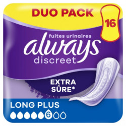 ALWAYS - Discreet Long Plus 6 gouttes Serviettes incontinence - Paquet de 16 serviettes