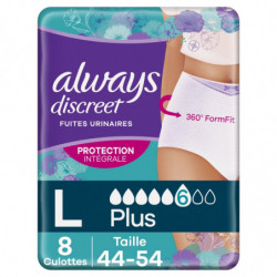 LOT DE 2 - ALWAYS - Discreet Culottes Blanches Plus Taille L Fuites Urinaires - 8 Culottes