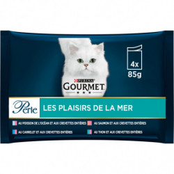 PURINA GOURMET - Perle Plaisirs de la Mer Pâtée chat Adulte - paquet de 4 sachets de 85 g
