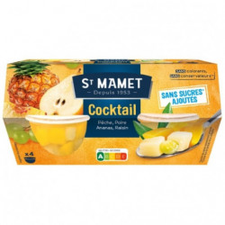 LOT DE 4 - ST MAMET - Fruits au sirop Cocktail sans Sucres Ajoutés - les 4 pots de 113 g