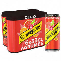 SCHWEPPES - Zero Soda saveur Agrumes - pack de 6 canettes Slim de 33 cl