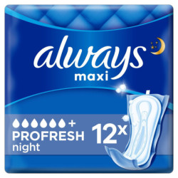 LOT DE 4 - ALWAYS - Maxi Night ProFresh Serviettes sans Ailettes - 12 Serviettes