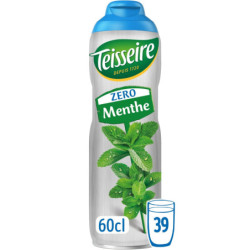 LOT DE 4 - TEISSEIRE - Sirop Menthe Verte Zéro Sucres - bouteille de 600 ml