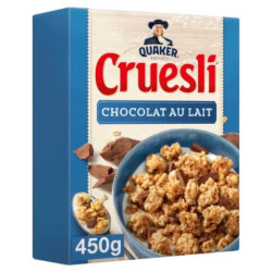 LOT DE 4 - QUAKER - Cruesli au Chocolat au lait Céréales - paquet de 450 g