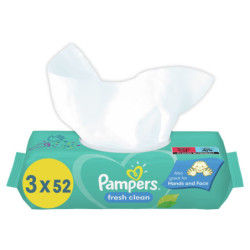 PAMPERS - Fresh Clean Lingettes nettoyantes pour bébé - paquet de 3 x 52 lingettes